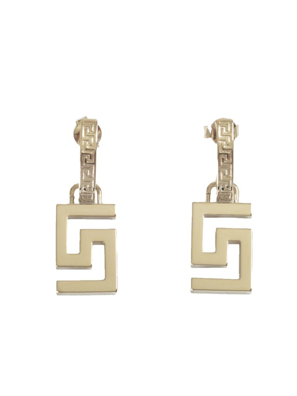 Versace Silver Color Metal Greeca Logo Stud Earrings